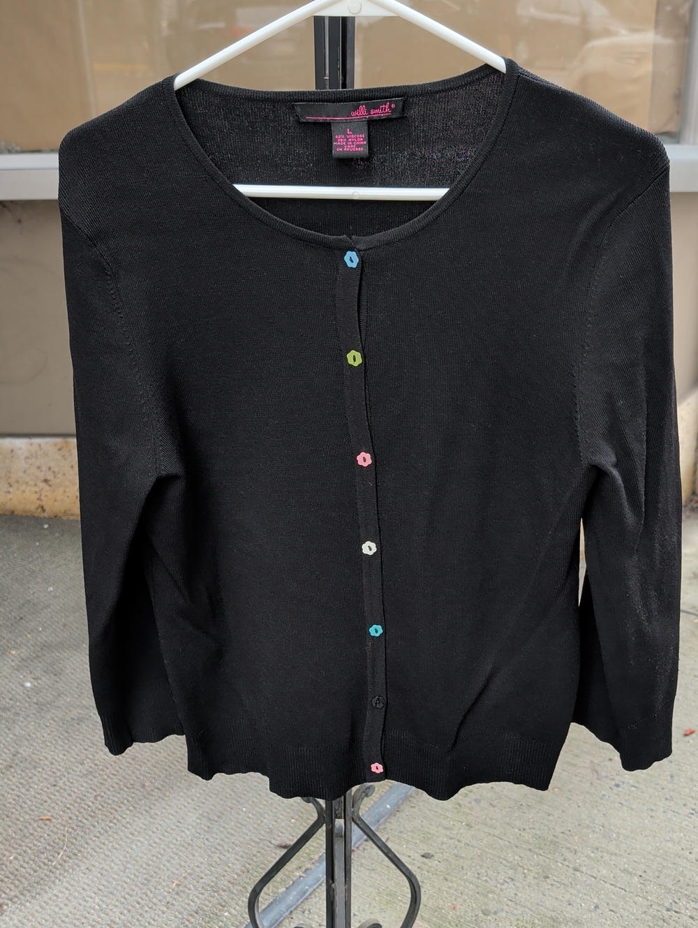 Willi Smith Black Cardigan with Multicolor Buttons